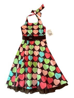 Rare Editions girls belted heart halter neck sleeveless midi dress